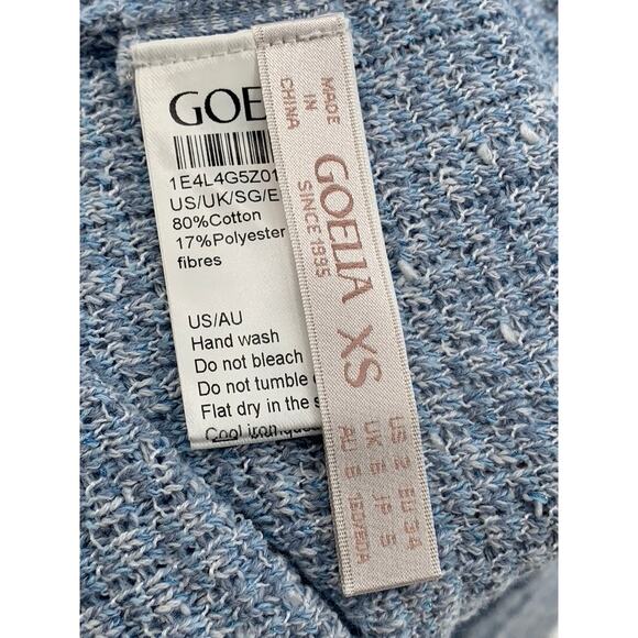 GOELIA Women's Blue-White Knit V-Neck Gathered Waist Button-Up Mini Dress SZ XS - Picture 8 of 12